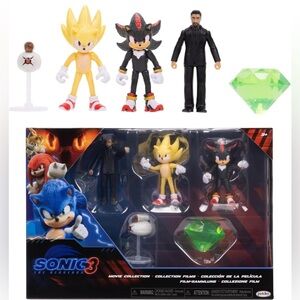 Sonic 3 Action Figure Set with Yellow, Black, and Green Characters